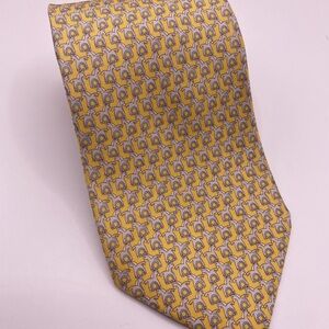 Salvatore Ferragamo Yellow and Gray Patterned Tie With Horses And Gancini